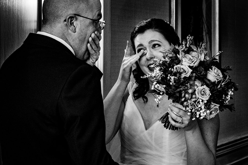 Bride's first look with dad before the wedding ceremony at the City Club of Washington by DC wedding photographers Potok's World Photography