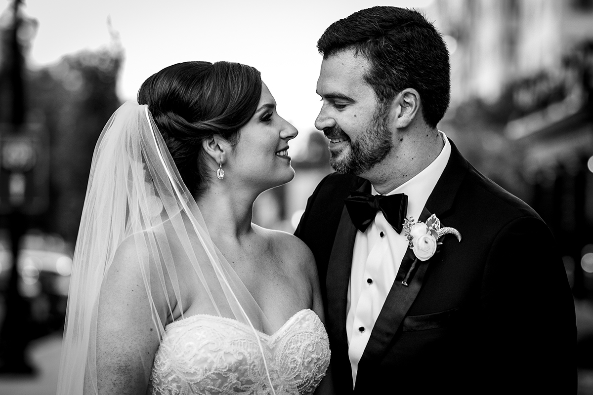 Weddings during coronavirus of bride and groom in front of the St. Regis in Washington DC by Potok's World Photography