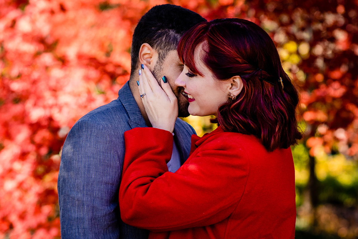 Meadowlark Botanical Gardens colorful fall engagement photos by Virginia wedding photographers of Potok's World Photography