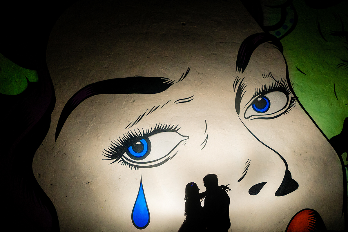 Creative night portrait at the Dominion Energy Center Carpenter Theatre Richmond VA by DC wedding photographers of Potok's World Photography