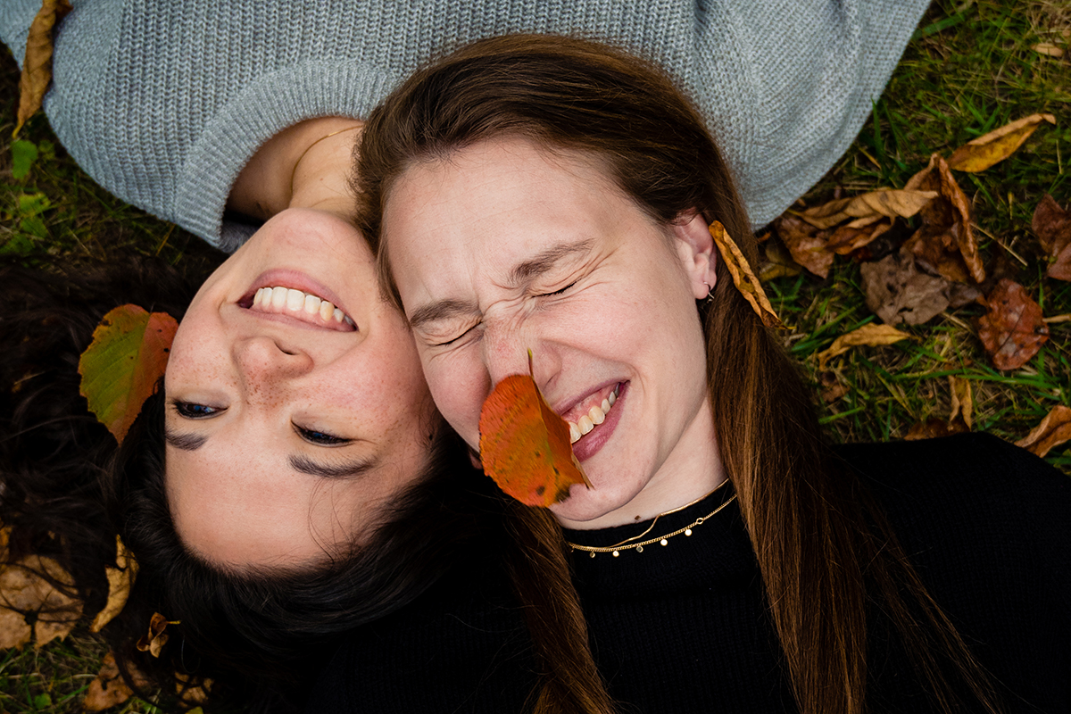 Fall color engagement session of two future brides at Brookstone Gardens in Virginia by Potok's World Photography