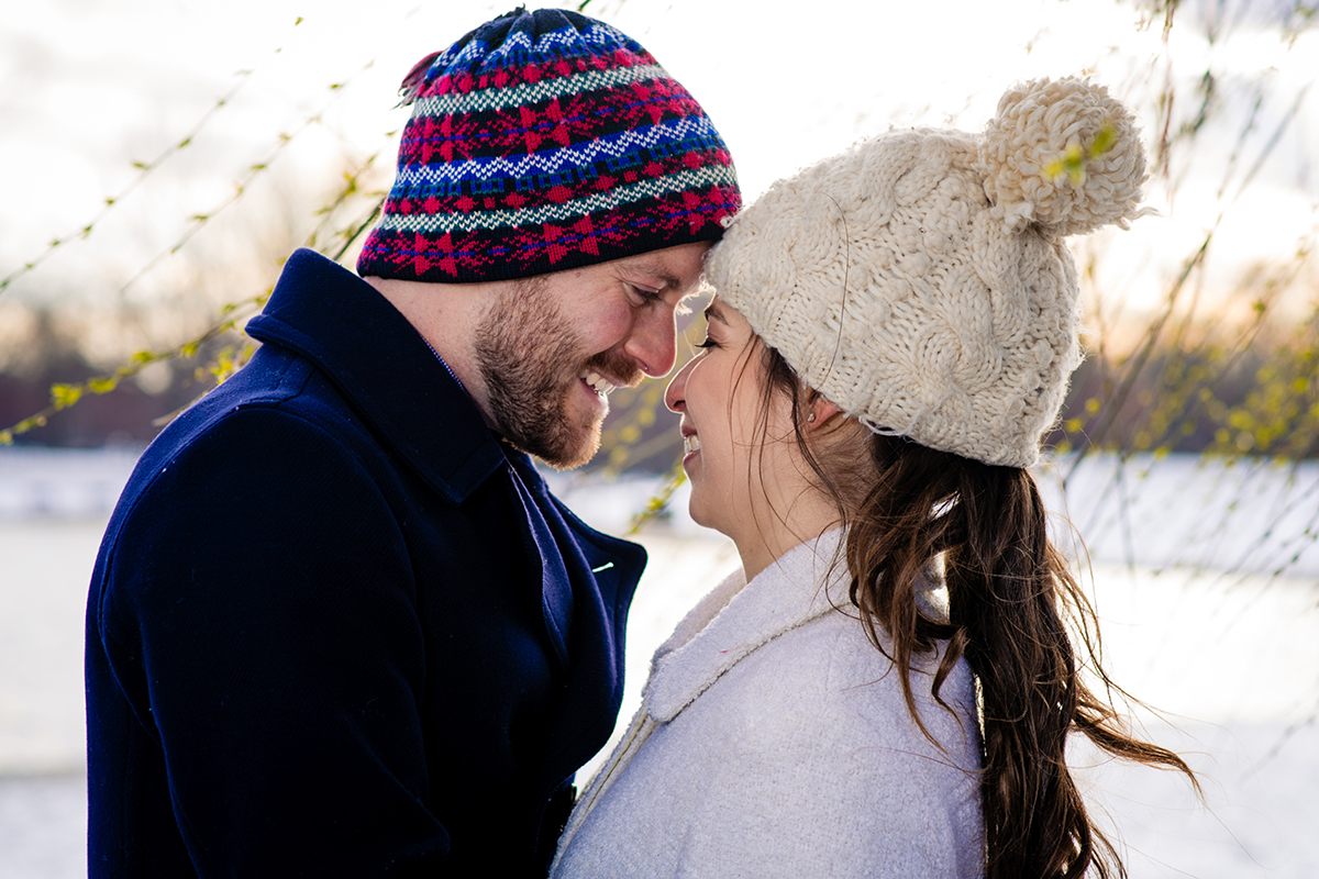 Snow portraits of bride and groom in Grant Circle in Washington DC by Potok's World Photography