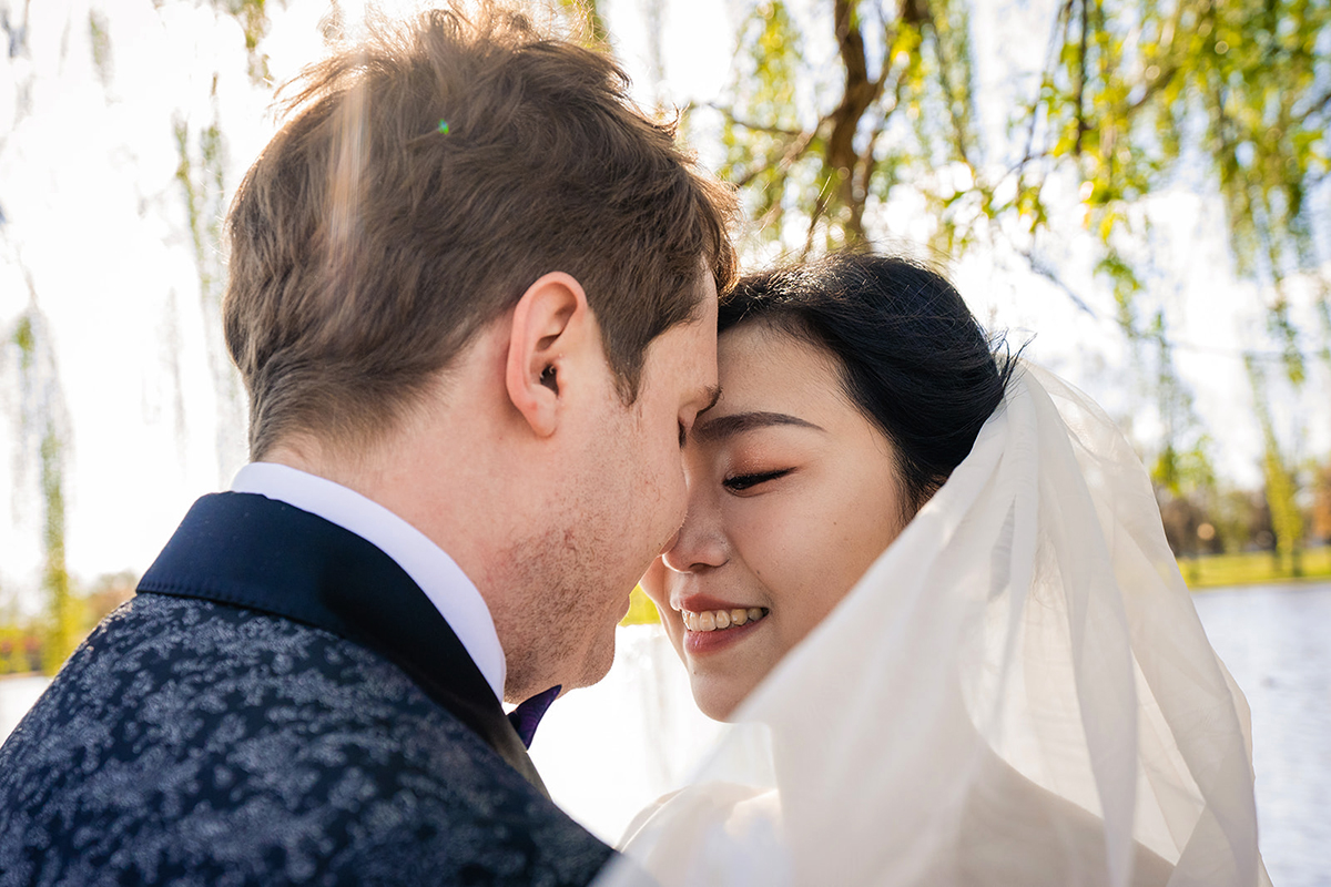 Bride and groom wedding portrait at the Constitution Garden in Washington DC by Potok's World Photography