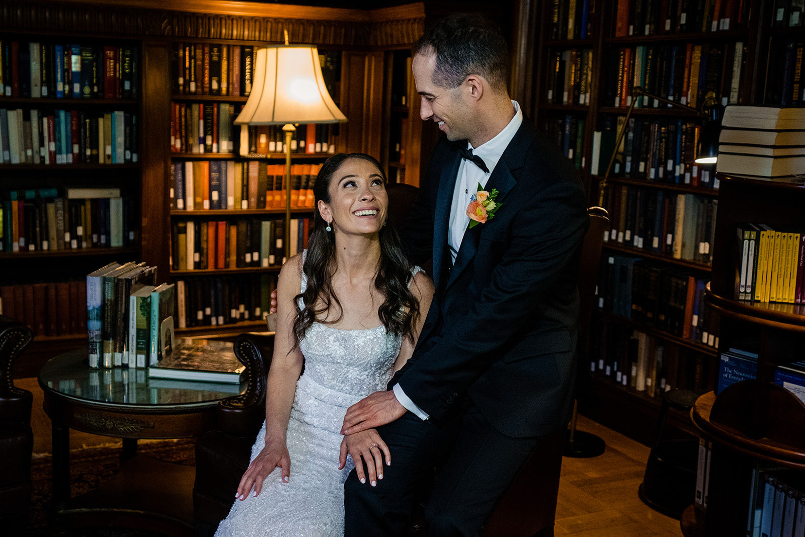 Bride and groom pre wedding ceremony couple's portraits inside the Cosmos Club in Washington DC
