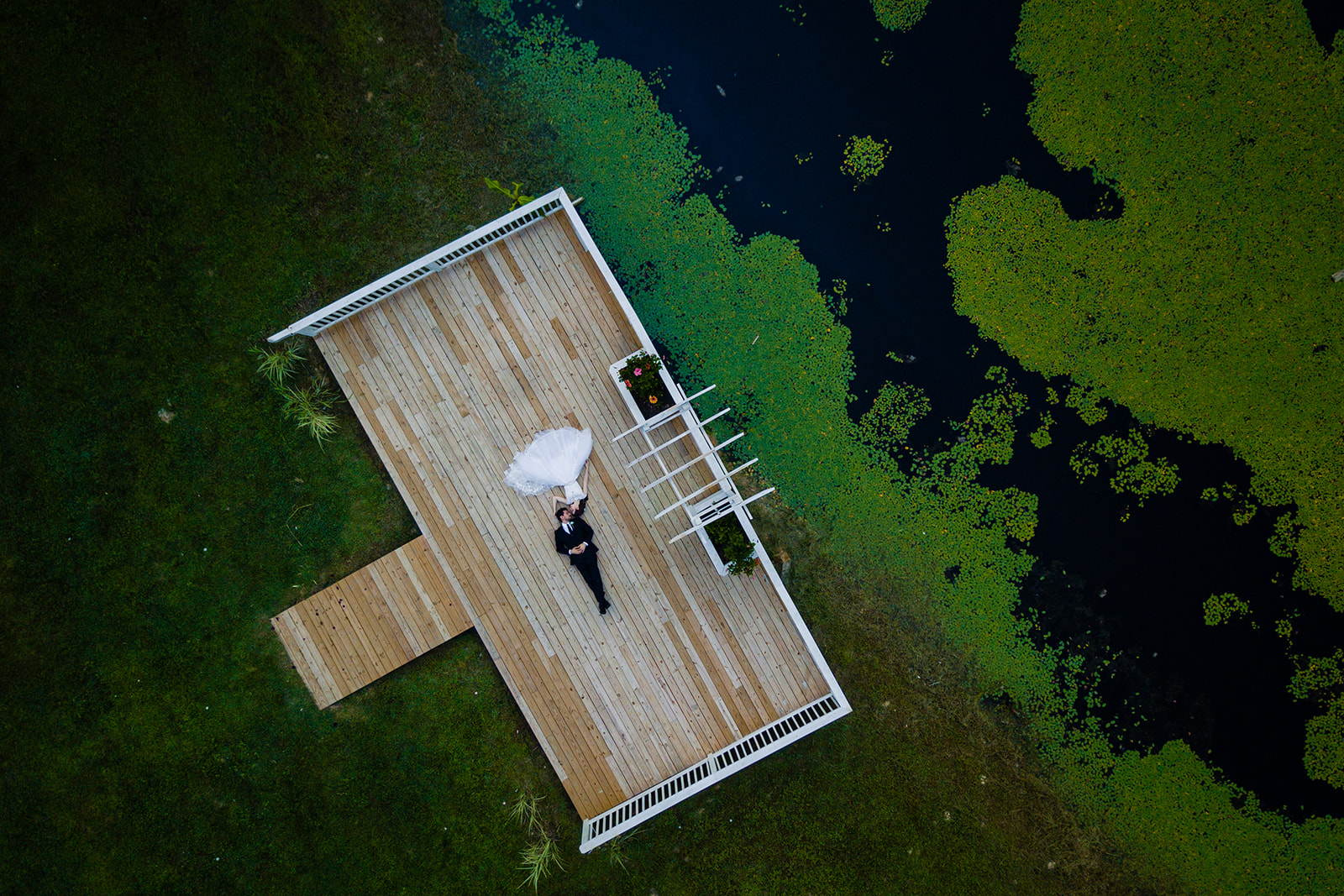 Nature-themed Fredericksburg Virginia drone portraits of the bride and groom